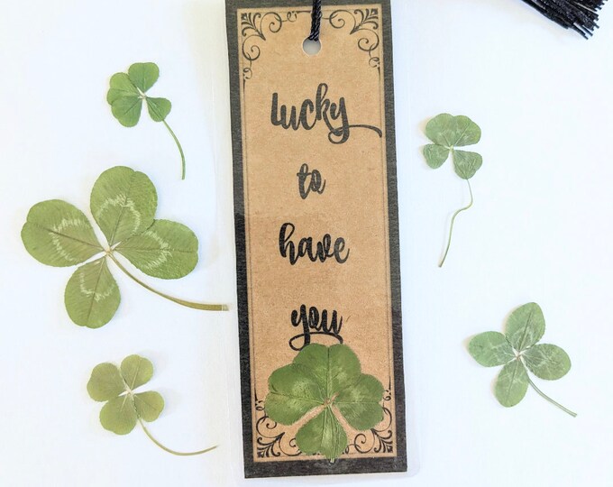 Genuine four leaf clover bookmark.