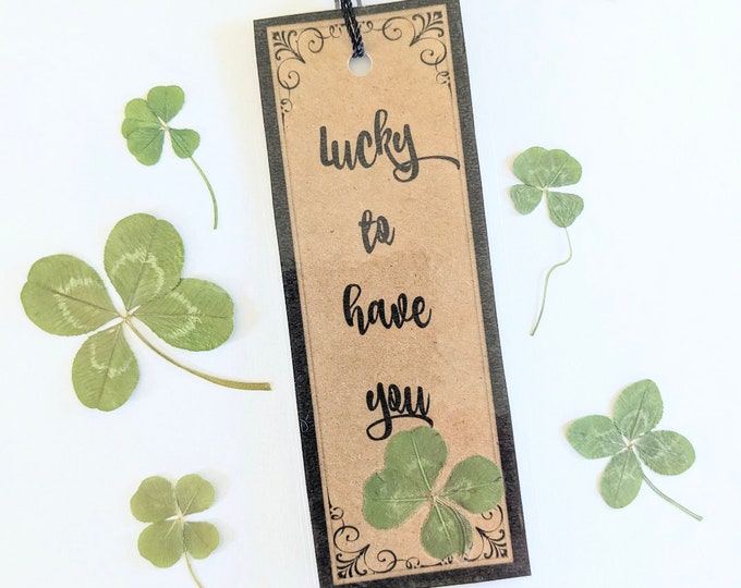 Genuine four leaf clover bookmark.