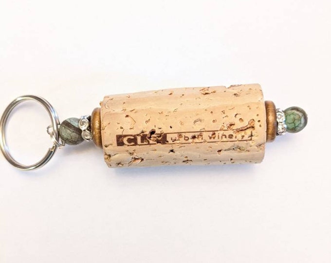 Wine cork keychain, beaded cork keychain, gift