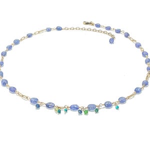 Tanzanite Gold Beaded Choker: Dainty Gemstone Necklace