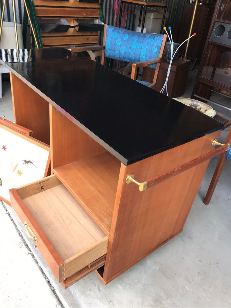 Super Cute Mid Century Modern Rolling Bar Server Cart With Trays image 5