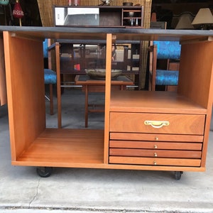 Super Cute Mid Century Modern Rolling Bar Server Cart With Trays image 3