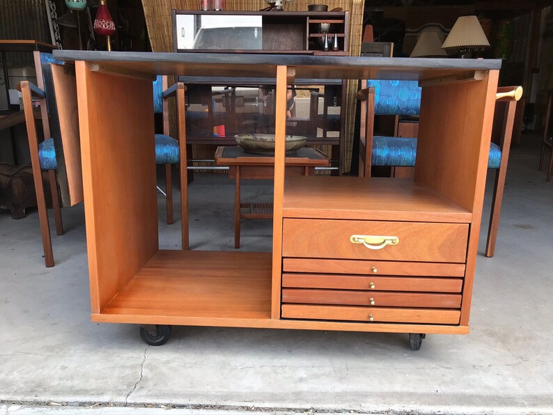 Super Cute Mid Century Modern Rolling Bar Server Cart With Trays image 3