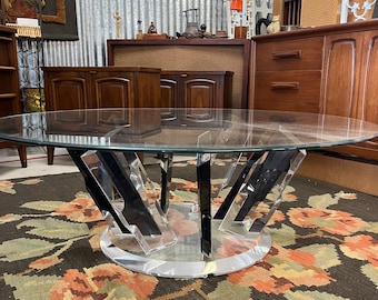 Vintage Hollywood Regency Glass And Lucite Acrylic Coffee Table