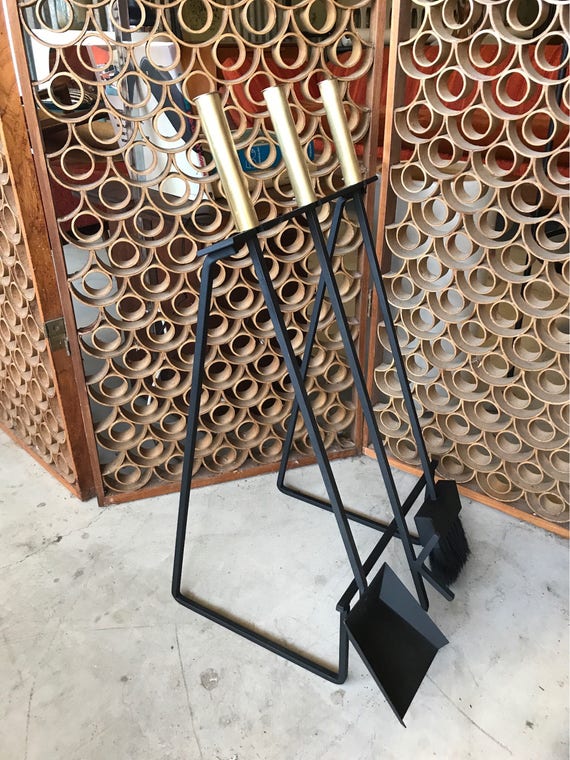 Sale Mid Century Modern Gene Tepper Iron Brass Fireplace Etsy