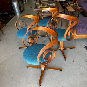 Mid Century Modern George Mulhauser for Plycraft Sultana Swivel Dining Chairs image 4