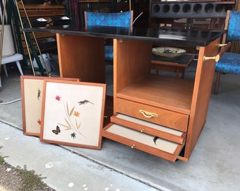 Super Cute Mid Century Modern Rolling Bar Server Cart With Trays