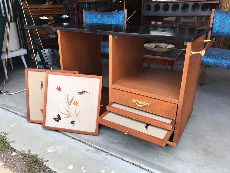 Super Cute Mid Century Modern Rolling Bar Server Cart With Trays image 1