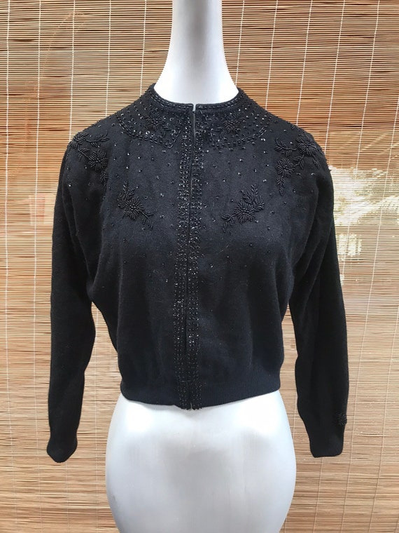 Vintage 50's Sweatergirl PinUp Beaded Cardigan Swe
