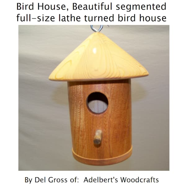 Full Size Birdhouse Lathe Turned Birdhouse with Cedar Top, Beech Wood body and Removable Bottom. Handmade Made in USA.