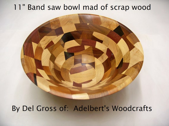 11" Segmented Wooden Bowl. Mixed woods of the world. Fruit bowl, Center piece, Bandsaw boul.  odds & ends for sale. USA.