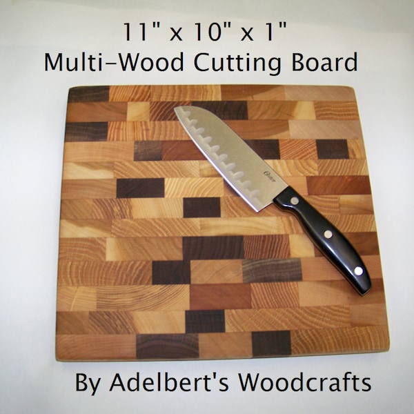 Nice Medium Size Rustic mixed wood Cutting Board, Butcher Block, Chopping Block. Multi-Wood End Grain 1" Thick. USA