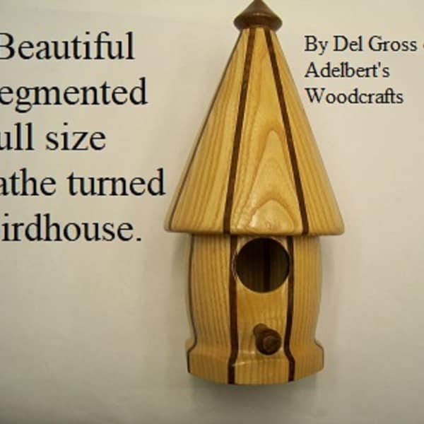 Bird House, Beautiful segmented full size lathe turned cone Head bird house. Hand crafted in the USA.