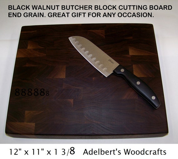 XL Black Walnut end grain butcher block cutting board. All black        heart wood. Great Wedding Gift.
