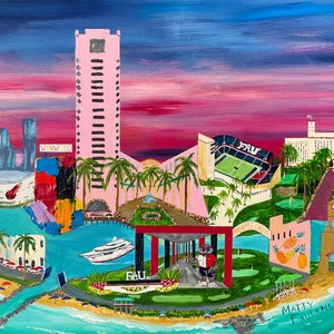 Florida Atlantic University. Boca Raton, FL In Color. Fine art Print. Painting. MARCH MADNESS