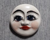 Handmade Pin, Moon Face Jewelry, Ceramic Jewelry, Handpainted Brooch, Celestial Jewelry, Unique Brooch, Moon Pin, Jewelry With Faces