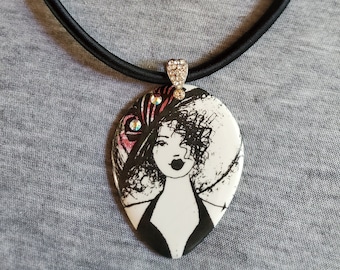 Handmade Necklace, Ceramic Jewelry, Jewelry With Faces, Pendant Necklace, Statement Necklace, Unique Jewelry Gift For Her,Black Necklace