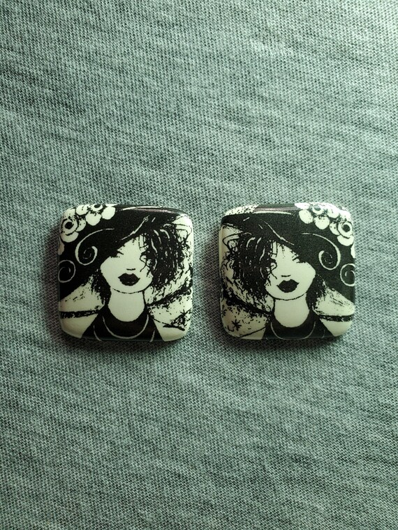 Handmade Black Earrings, Ceramic Jewelry, Post Earrings, Jewelry