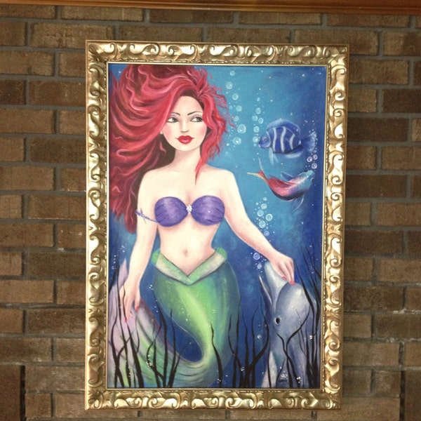 Mermaid Painting - Female Art - Original Painting - Home Decor Art - Framed Painting - Decorative Art - Acrylic Painting - Large Painting