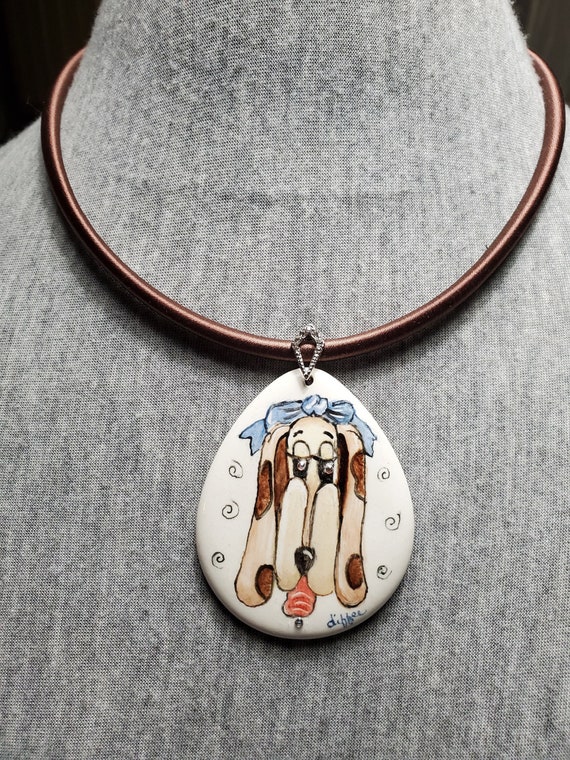 Handpainted Hound Dog Necklace Ceramic Jewelry Jewelry With