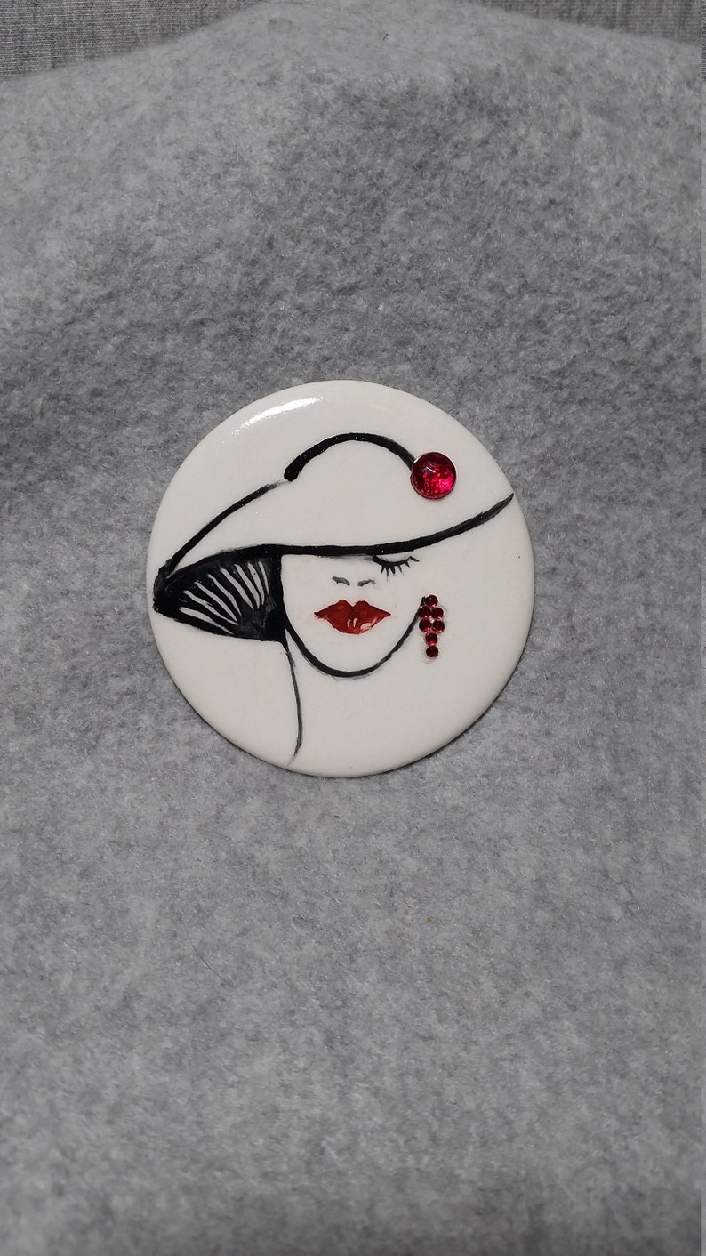 Ceramic Jewelry Black Brooch Gift For Women Black Box Handpainted Lidded Box Pin Jewelry With Faces Unique Brooch Statement Jewelry