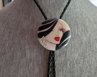 Handmade Bolo Tie, Ceramic Jewelry, Artsy Gift For Women, Unique Gift for men, Jewelry With Faces, Lariat & Necklace, Contemporary Jewelry