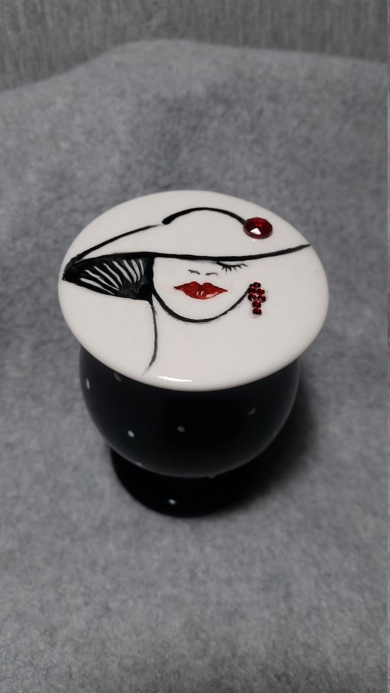 Ceramic Jewelry Black Brooch Gift For Women Black Box Handpainted Lidded Box Pin Jewelry With Faces Unique Brooch Statement Jewelry