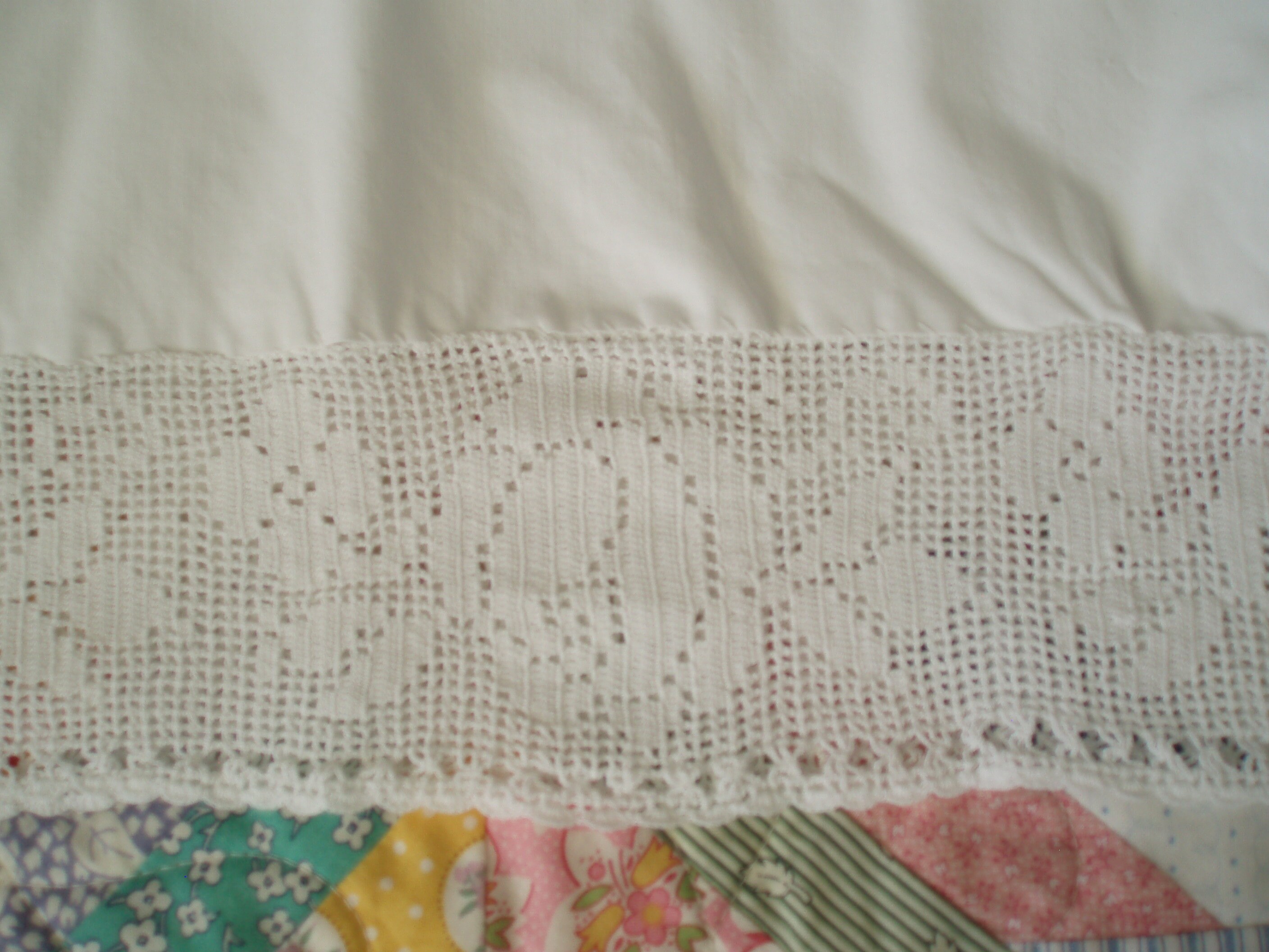 Vintage Single Pillowcase With Elaborate Crocheted Lace Edge Shabby
