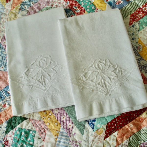 Vintage Muslin Whitework Embroidery and Cut Work Pillowcases