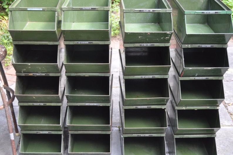 Large Vintage Industrial Green Metal Stackable Storage Bins Etsy