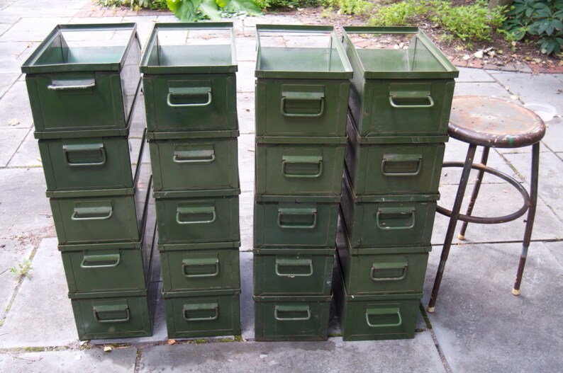Large Vintage Industrial Green Metal Stackable Storage Bins Etsy