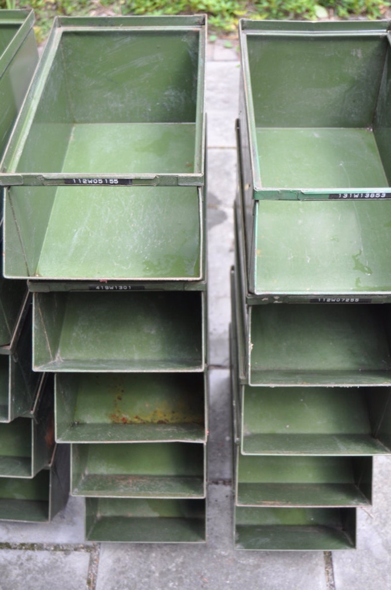 Large Vintage Industrial Green Metal Stackable Storage Bins Etsy