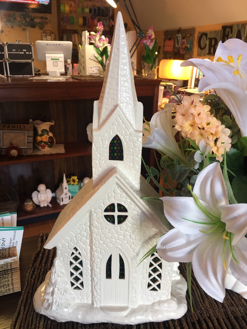 Ceramic Churches Small Ceramic Church Musical Church Light Etsy