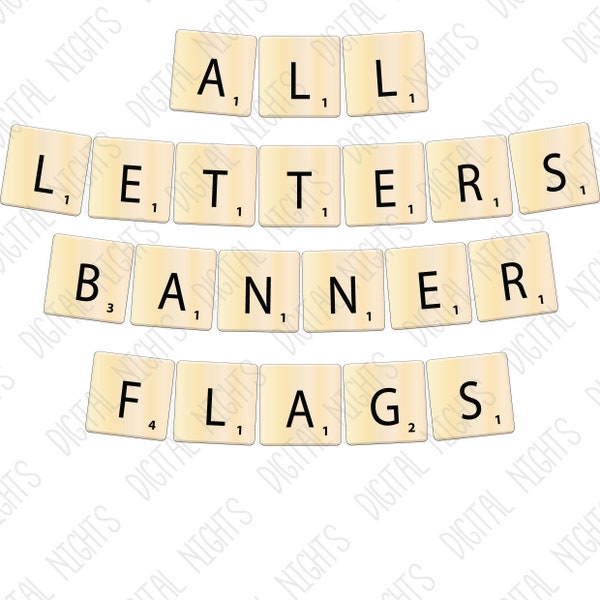 Word Game Letter Tiles - Banner 7.5"x7.5" Square Flag - Full A-Z & 0-9 - Set of 36 - Printable PDF