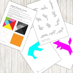 Animal Tangram Puzzles - 12 animal patterns - PDF, Printable Instant Download
