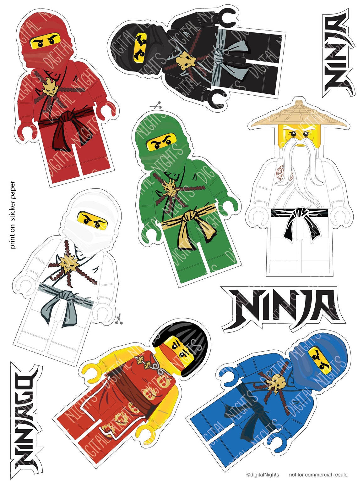 Classic Ninja sticker set Printable Sticker Set of 7 Etsy