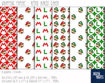 Retro Gamer Wrapping Paper -  Digital Download, Printable PDF, Instant Download Gift Wrap