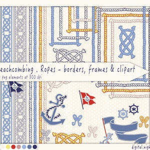 Beachcombing - Corde e barche - Bordi e clipart - Collage digitale, PNG, stampabile, download immediato