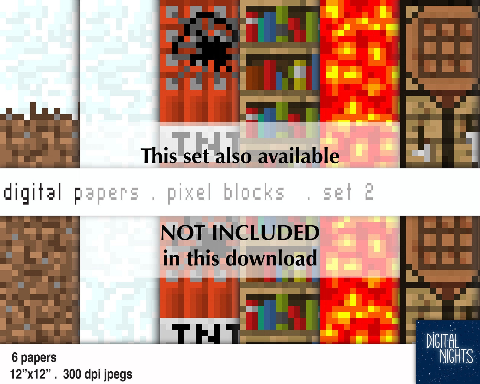 Pixels - Pixel Papers Set 1 - Digital Paper, 300 Dpi JPG, Printable ...