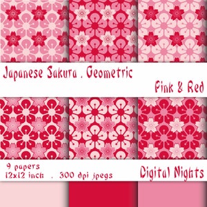 Sakura Digital Paper: Japanese Cherry Blossom Geometric Pattern (Digital Download)