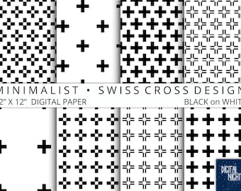 Swiss Cross Digital Paper – Minimalist Black and White (Instant Download)