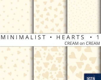 Cream Hearts Digital Paper: Minimalist Pattern (12"x12") (Digital Download)