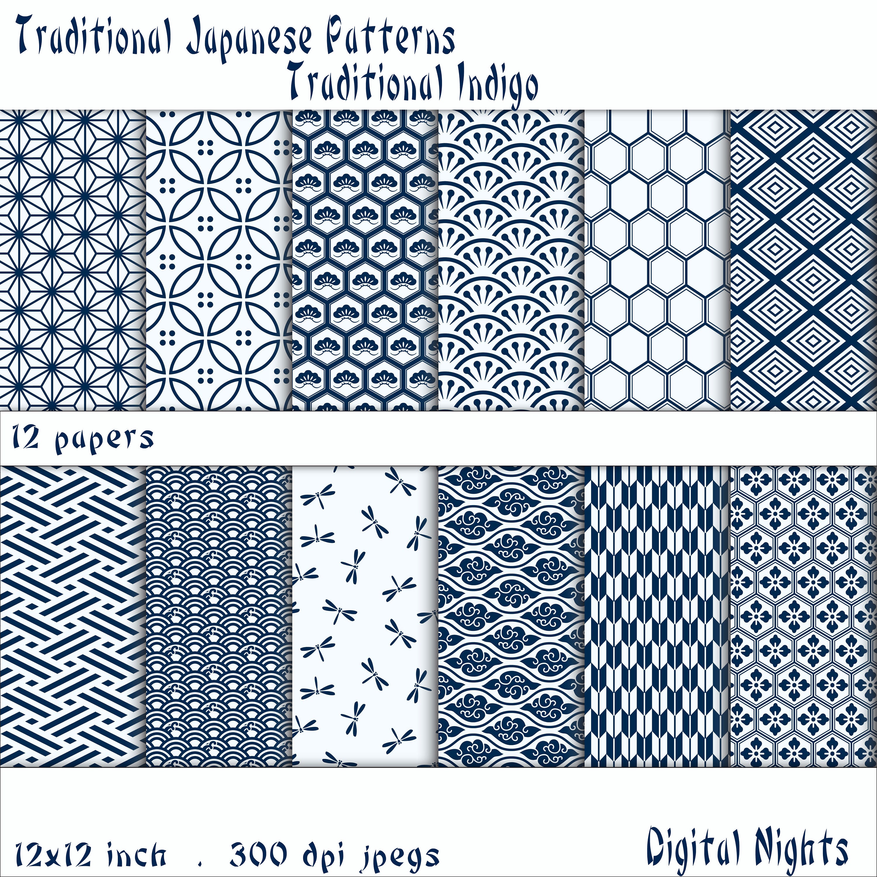 Japanese Patterns Traditional Indigo Digital Paper, 12x12, 300 Dpi JPG, Printable, Instant Download - Etsy Japanese Patterns Traditional Indigo Digital Paper, 12x12, 300 Dpi JPG, Printable, Instant Download - Etsy
