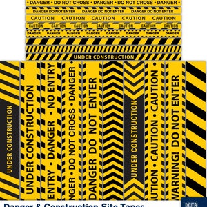 Construction Danger Tape Clipart Borders: 12&quot; (Digital Download)