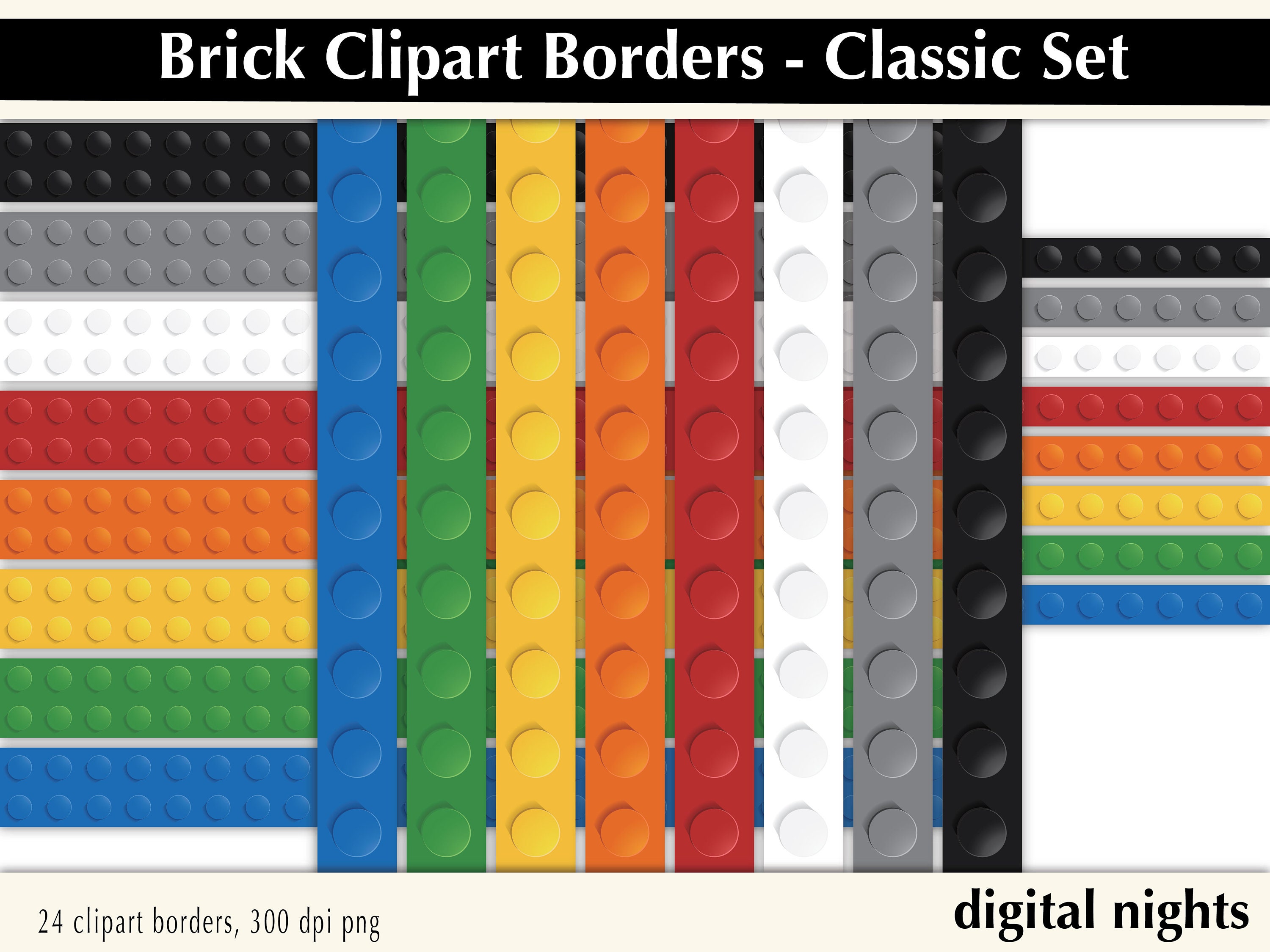 Building Blocks and Building Bricks Digital Borders - Classic Colours - 12" Clipart Borders - Digital Collage, PNG, Instant Download