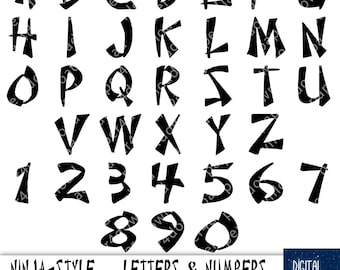 Ninja Alphabet - 36 Ninja Style Letters and Numbers - Clipart, Digital Collage, A-Z & 0-9, PGN files