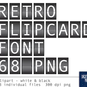 Retro Airport Style B & W Flipboard Buchstaben - Alphabet, Zahlen, Währung, Satzzeichen - 68 Clipart Digital Collage PNG Instant Download