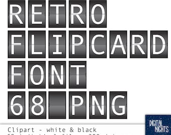 Imágenes prediseñadas de fuente Flipboard de aeropuerto retro: 68 gráficos PNG (descarga digital)