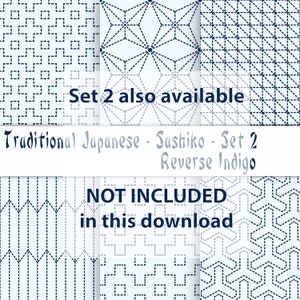 Japanese Sashiko-style in Indigo Set 1, Digital Paper, 12'x12, 300 dpi JPG, Printable image 8