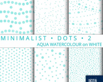 Minimalist Dots Set 2 - Aqua Turquoise Watercolour Dots Digital Paper, 12"x12", 300 dpi JPG, Printable, Instant Download